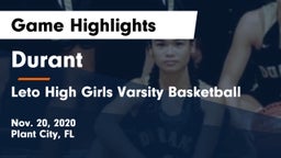 Durant  vs Leto High Girls Varsity Basketball Game Highlights - Nov. 20, 2020