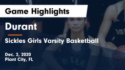 Durant  vs Sickles Girls Varsity Basketball Game Highlights - Dec. 2, 2020