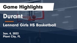 Durant  vs Lennard Girls HS Basketball Game Highlights - Jan. 4, 2022