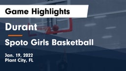 Durant  vs Spoto Girls  Basketball  Game Highlights - Jan. 19, 2022