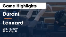 Durant  vs Lennard  Game Highlights - Dec. 13, 2019