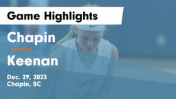 Chapin  vs Keenan  Game Highlights - Dec. 29, 2023