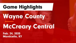 Wayne County  vs McCreary Central  Game Highlights - Feb. 24, 2020
