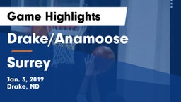 Drake/Anamoose  vs Surrey  Game Highlights - Jan. 3, 2019