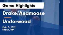Drake/Anamoose  vs Underwood  Game Highlights - Feb. 5, 2019