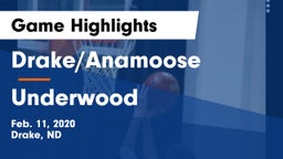 Drake/Anamoose  vs Underwood  Game Highlights - Feb. 11, 2020