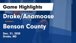 Drake/Anamoose  vs Benson County  Game Highlights - Dec. 31, 2020