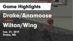 Drake/Anamoose  vs Wilton/Wing Game Highlights - Jan. 21, 2019