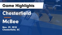 Chesterfield  vs McBee  Game Highlights - Nov. 29, 2018