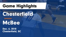 Chesterfield  vs McBee  Game Highlights - Dec. 6, 2018