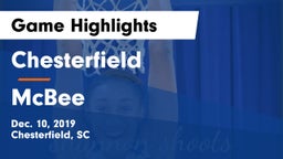 Chesterfield  vs McBee Game Highlights - Dec. 10, 2019