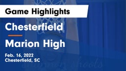 Chesterfield  vs Marion High Game Highlights - Feb. 16, 2022