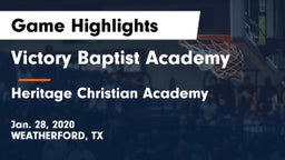 Victory Baptist Academy vs Heritage Christian Academy Game Highlights - Jan. 28, 2020