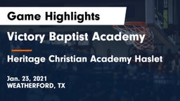 Victory Baptist Academy vs Heritage Christian Academy Haslet Game Highlights - Jan. 23, 2021