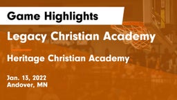 Legacy Christian Academy vs Heritage Christian Academy  Game Highlights - Jan. 13, 2022