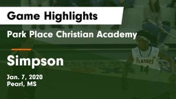 Park Place Christian Academy  vs Simpson Game Highlights - Jan. 7, 2020