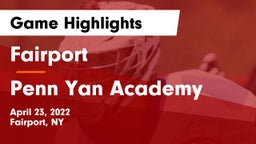 Fairport  vs Penn Yan Academy  Game Highlights - April 23, 2022