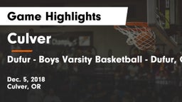 Culver  vs Dufur  - Boys Varsity Basketball - Dufur, OR Game Highlights - Dec. 5, 2018