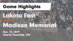 Lakota East  vs Madison Memorial  Game Highlights - Dec. 12, 2019
