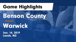 Benson County  vs Warwick  Game Highlights - Jan. 14, 2019