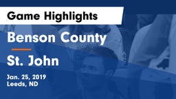 Benson County  vs St. John  Game Highlights - Jan. 25, 2019