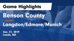 Benson County  vs Langdon/Edmore/Munich Game Highlights - Jan. 31, 2019