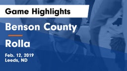 Benson County  vs Rolla Game Highlights - Feb. 12, 2019