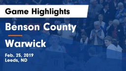 Benson County  vs Warwick  Game Highlights - Feb. 25, 2019