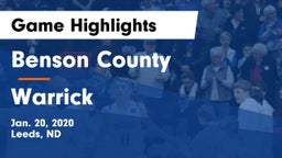 Benson County  vs Warrick Game Highlights - Jan. 20, 2020