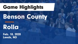 Benson County  vs Rolla  Game Highlights - Feb. 18, 2020