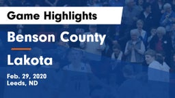 Benson County  vs Lakota  Game Highlights - Feb. 29, 2020