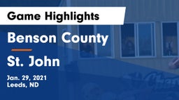 Benson County  vs St. John  Game Highlights - Jan. 29, 2021