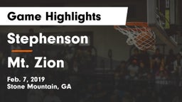 Stephenson  vs Mt. Zion  Game Highlights - Feb. 7, 2019