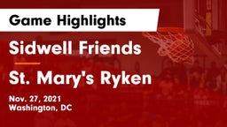 Sidwell Friends  vs St. Mary's Ryken  Game Highlights - Nov. 27, 2021