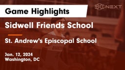 Sidwell Friends School vs St. Andrew's Episcopal School Game Highlights - Jan. 12, 2024
