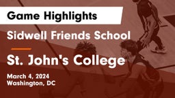 Sidwell Friends School vs St. John's College  Game Highlights - March 4, 2024