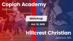 Matchup: Copiah Academy vs. Hillcrest Christian  2018