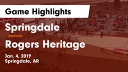 Springdale  vs Rogers Heritage  Game Highlights - Jan. 4, 2019