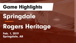 Springdale  vs Rogers Heritage  Game Highlights - Feb. 1, 2019
