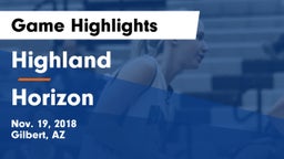 Highland  vs Horizon  Game Highlights - Nov. 19, 2018