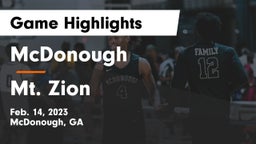 McDonough  vs Mt. Zion Game Highlights - Feb. 14, 2023