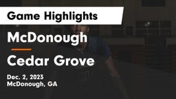 McDonough  vs Cedar Grove  Game Highlights - Dec. 2, 2023