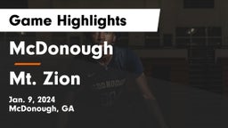 McDonough  vs Mt. Zion  Game Highlights - Jan. 9, 2024
