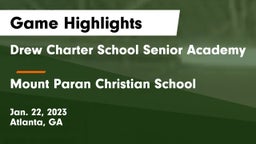 Drew Charter School Senior Academy  vs Mount Paran Christian School Game Highlights - Jan. 22, 2023