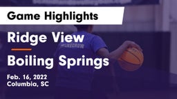 Ridge View  vs Boiling Springs  Game Highlights - Feb. 16, 2022