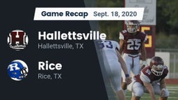 Recap: Hallettsville  vs. Rice  2020