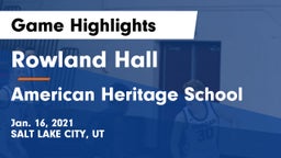 Rowland Hall vs American Heritage School Game Highlights - Jan. 16, 2021