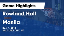 Rowland Hall vs Manila  Game Highlights - Dec. 1, 2018