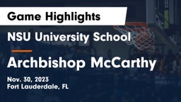 NSU University School  vs Archbishop McCarthy  Game Highlights - Nov. 30, 2023