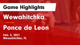 Wewahitchka  vs Ponce de Leon  Game Highlights - Feb. 5, 2021